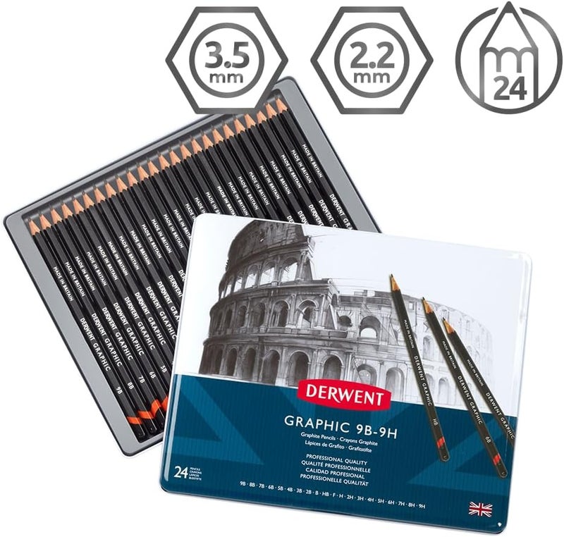 Derwent Graphic Pencil Set - 24 Professional Quality Graphite Pencils in Tin - Image 2